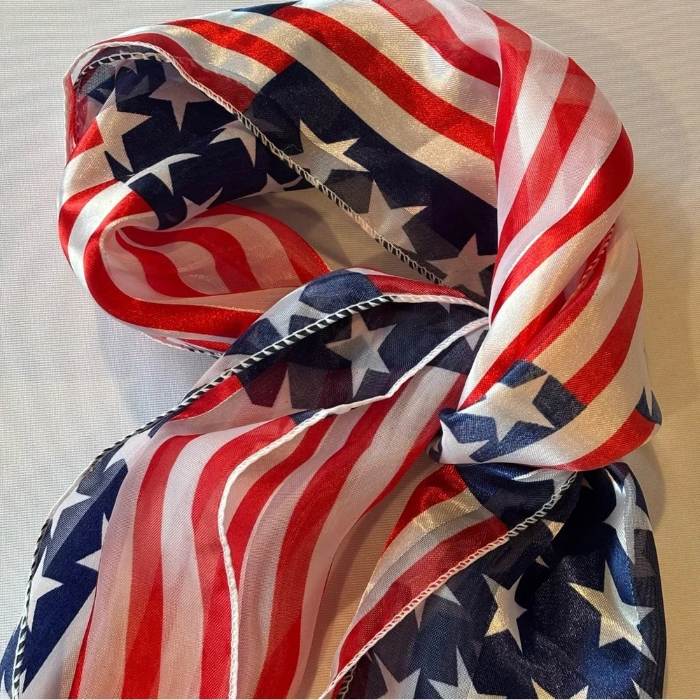 AMERICAN FLAG 🇺🇸 Fourth of July Sheer Scarf‎ 🧣 Red, White & Blue Scarf